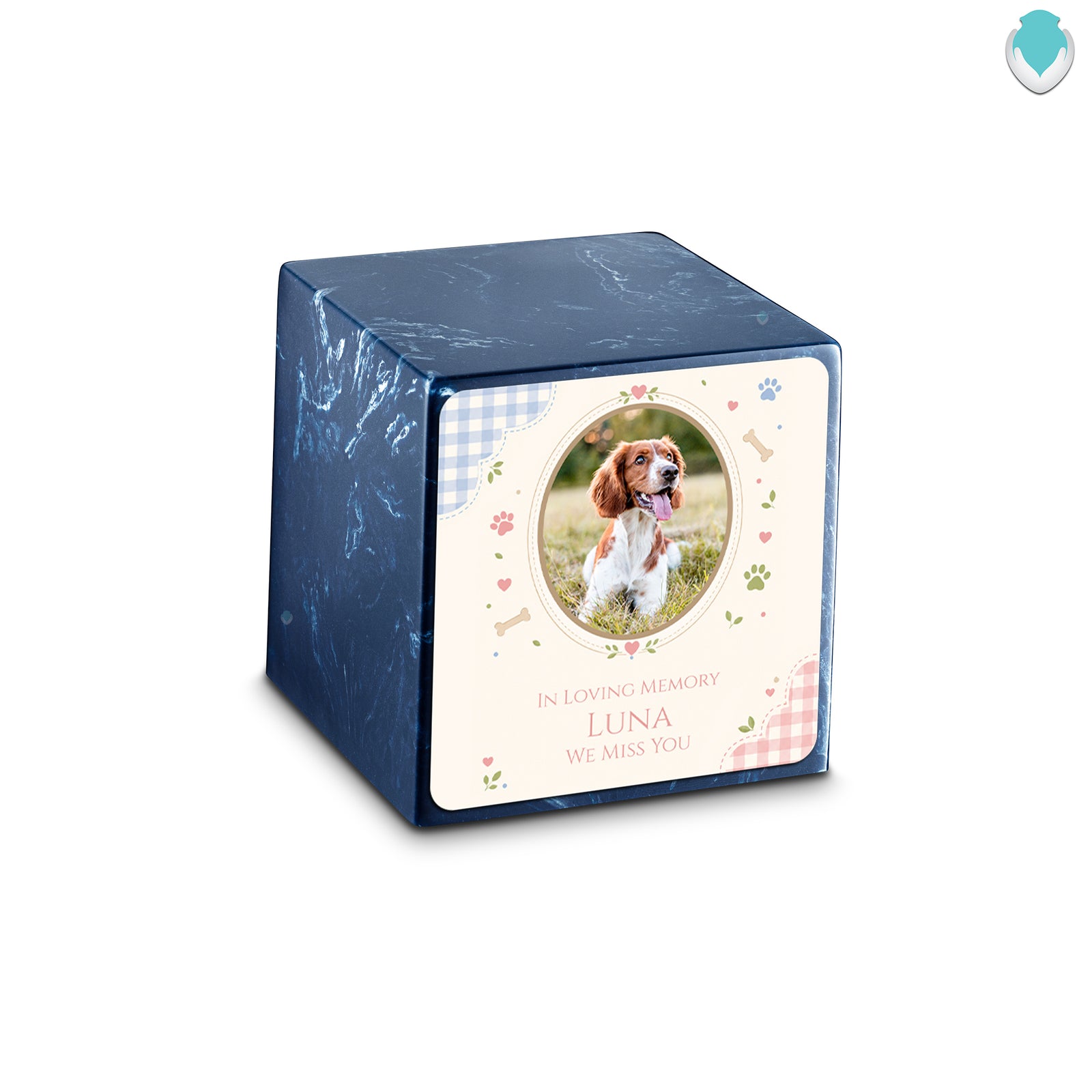 Small Cube Custom Pet Memorial Navy Cultured Marble Pet Cremation Urn by MacKenzie