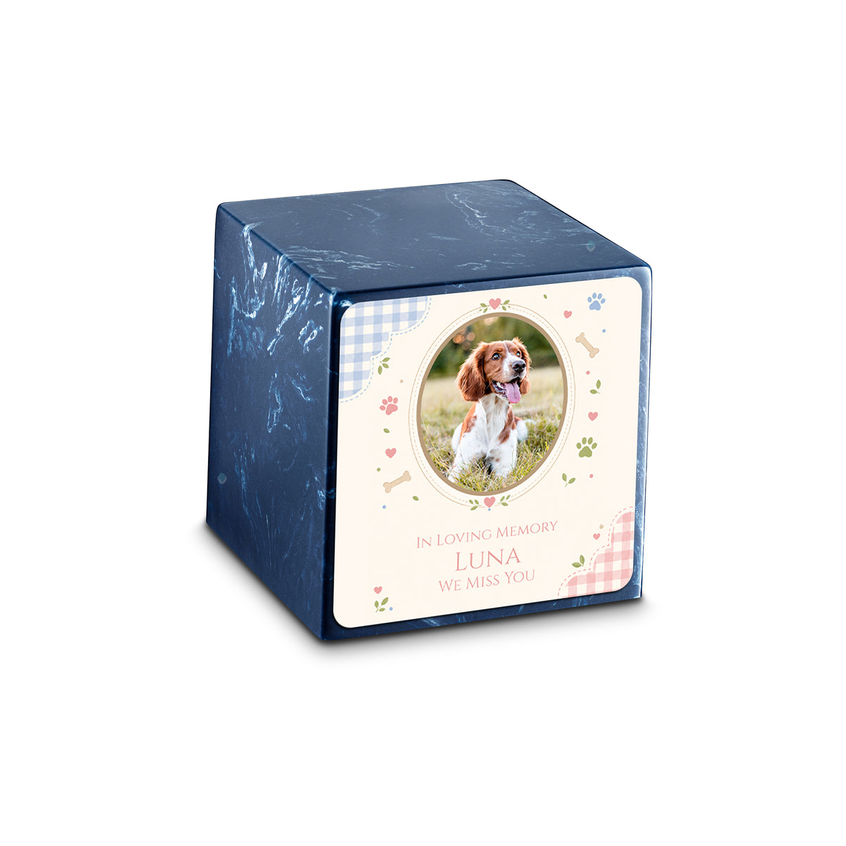 Small Cube Custom Pet Memorial Navy Cultured Marble Pet Cremation Urn by MacKenzie