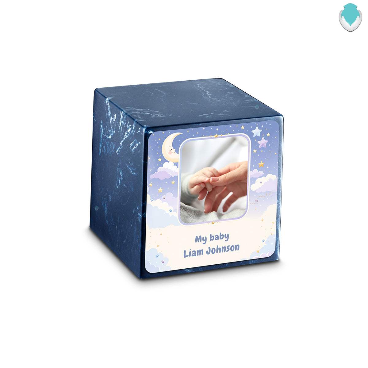 Small Cube Moon and Stars Navy Cultured Marble Child Cremation Urn by MacKenzie