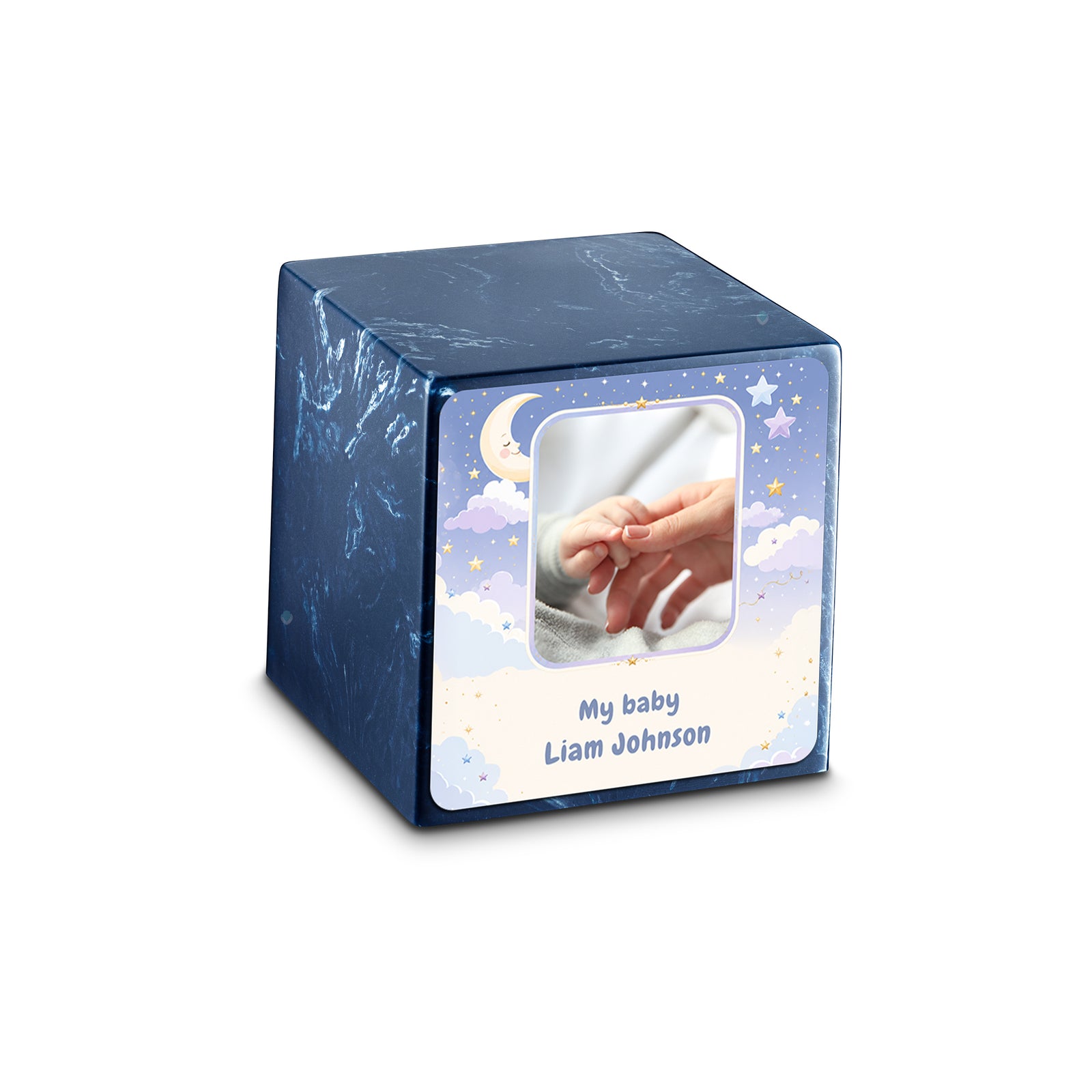 Small Cube Moon and Stars Navy Cultured Marble Child Cremation Urn by MacKenzie