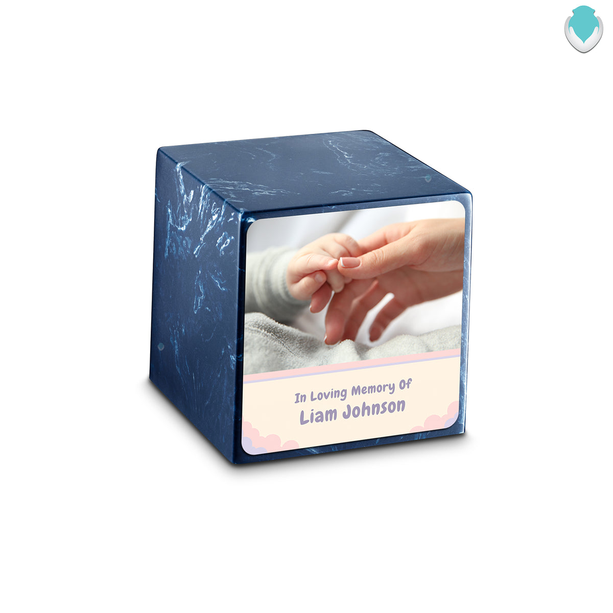 Small Cube Classic Photo Navy Cultured Marble Child Cremation Urn by MacKenzie