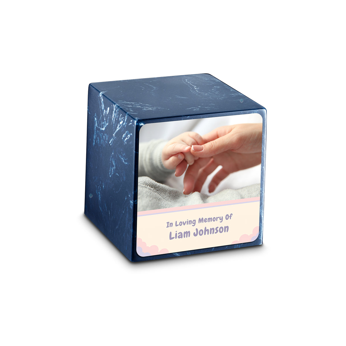 Small Cube Classic Photo Navy Cultured Marble Child Cremation Urn by MacKenzie