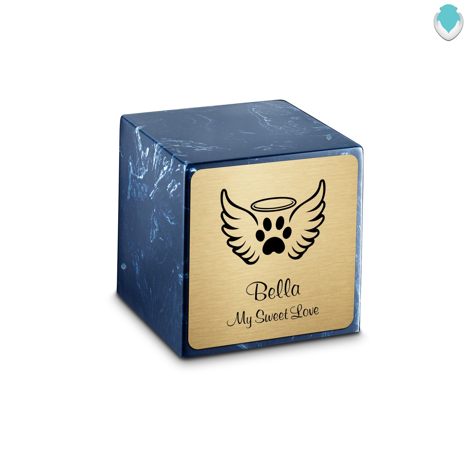 Small Cube Angel Wings Navy Cultured Marble Pet Cremation Urn by MacKenzie