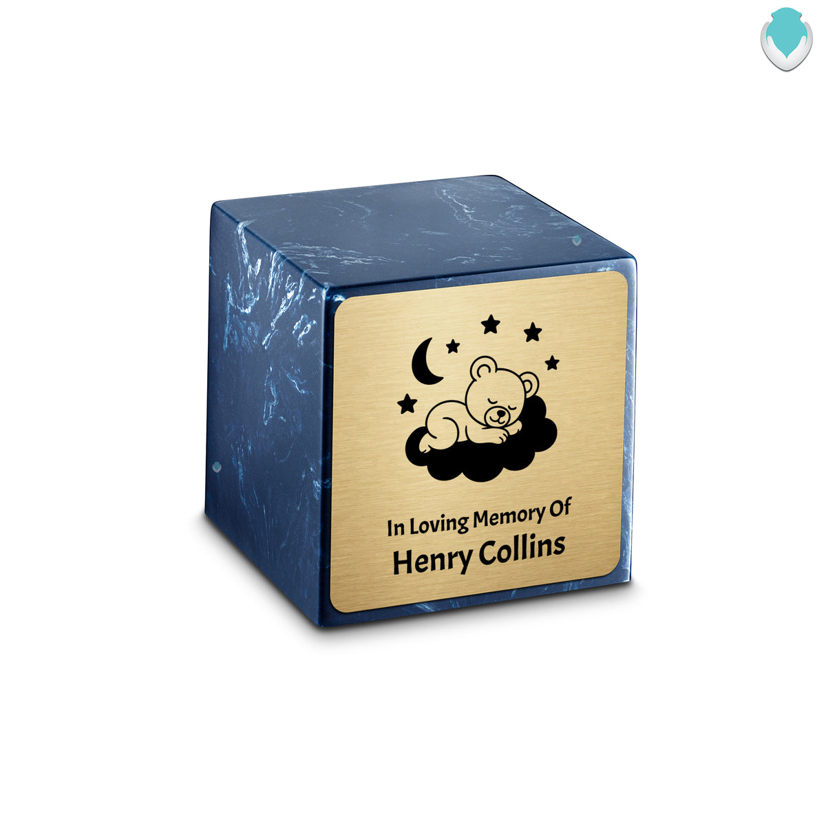 Small Cube Sleeping Teddy Navy Cultured Marble Child Cremation Urn by MacKenzie