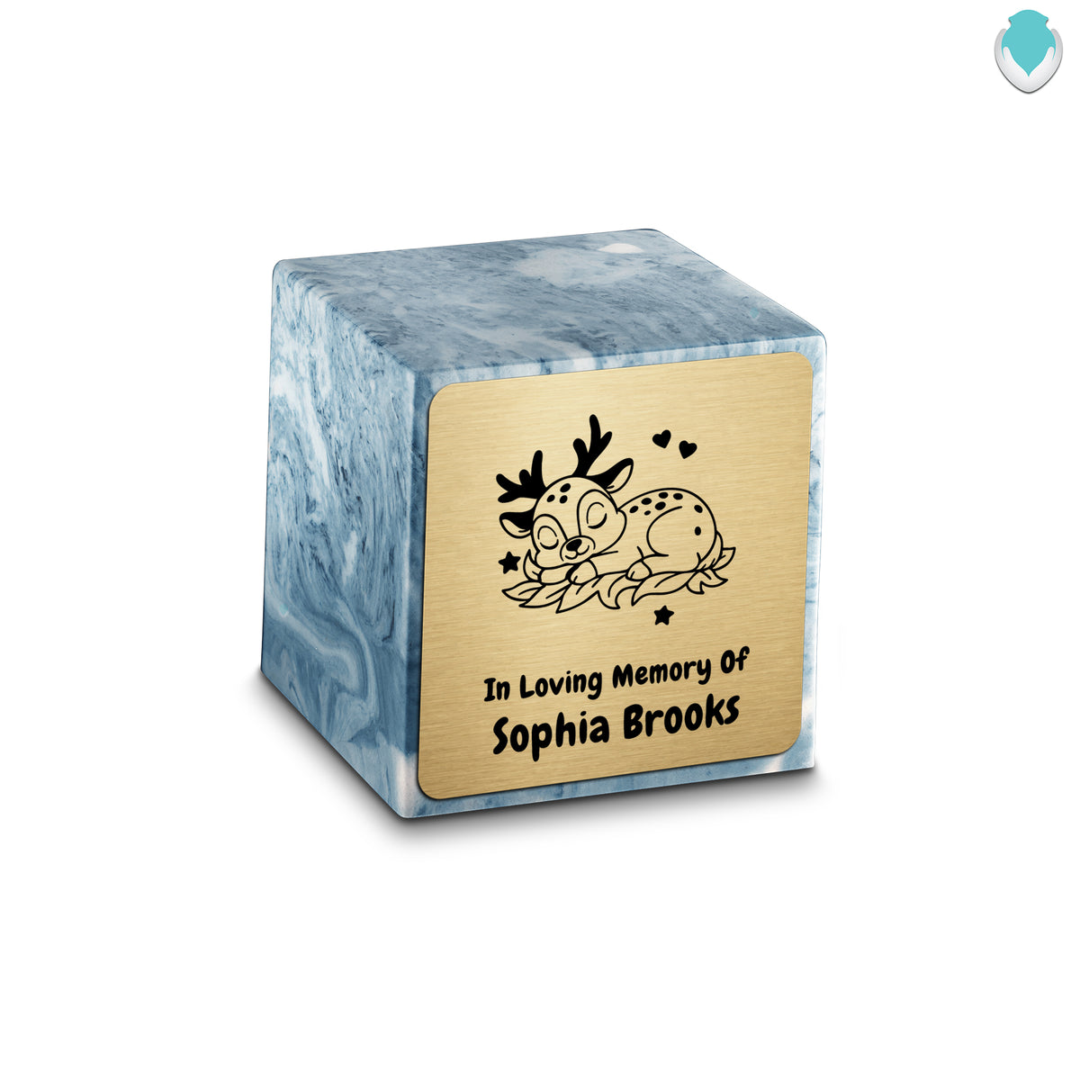 Small Cube Baby Deer Sky Blue Cultured Marble Child Cremation Urn by MacKenzie