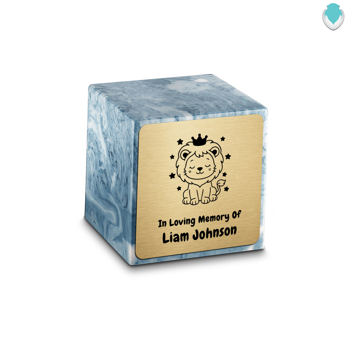 Small Cube Baby Lion Sky Blue Cultured Marble Child Cremation Urn by MacKenzie