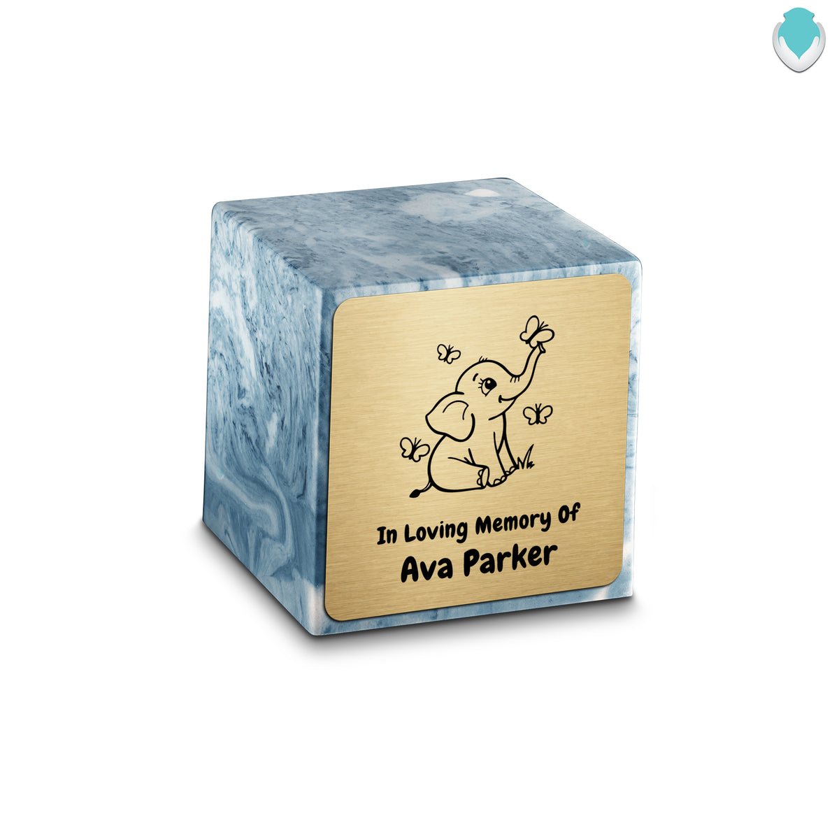 Small Cube Baby Elephant Sky Blue Cultured Marble Child Cremation Urn by MacKenzie