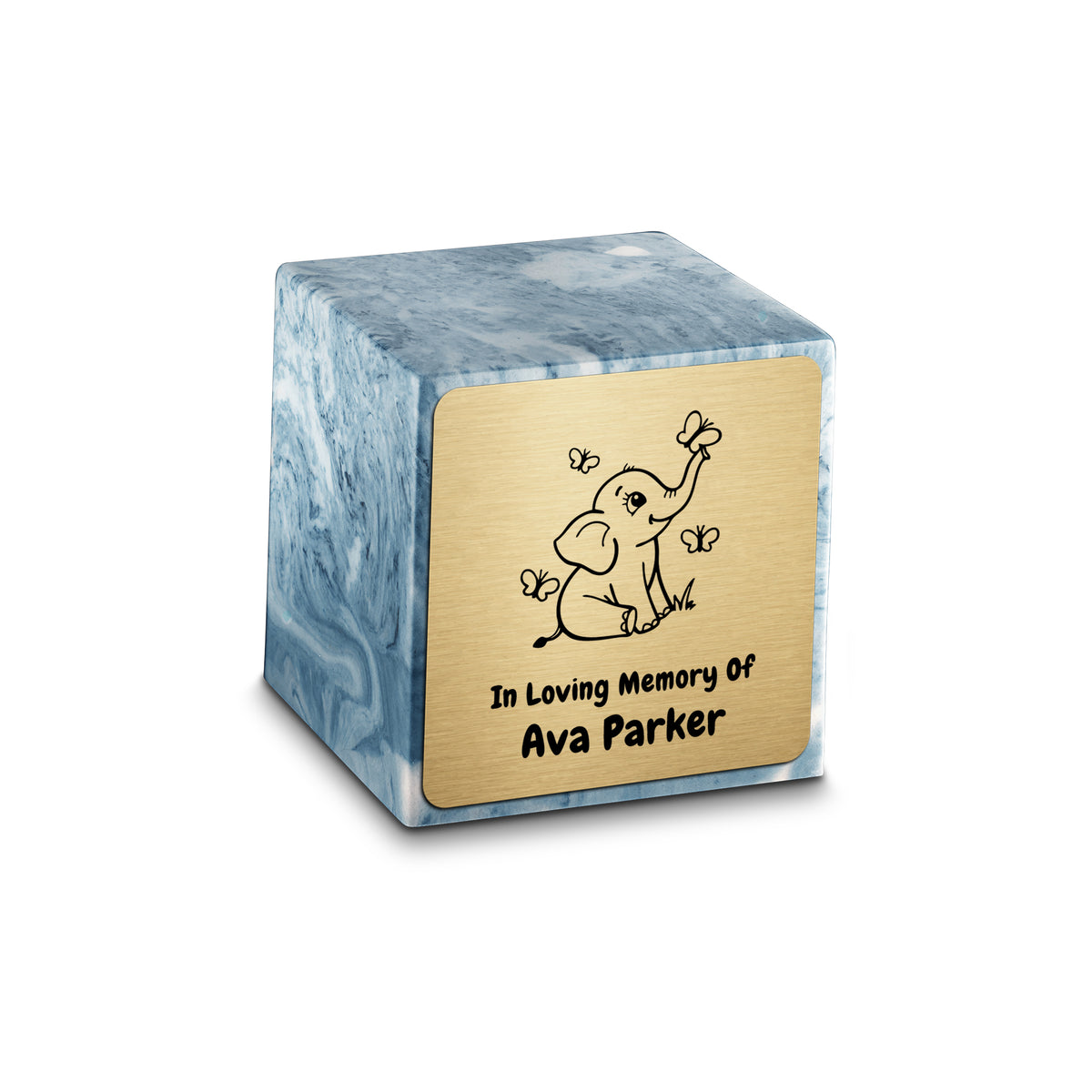 Small Cube Baby Elephant Sky Blue Cultured Marble Child Cremation Urn by MacKenzie