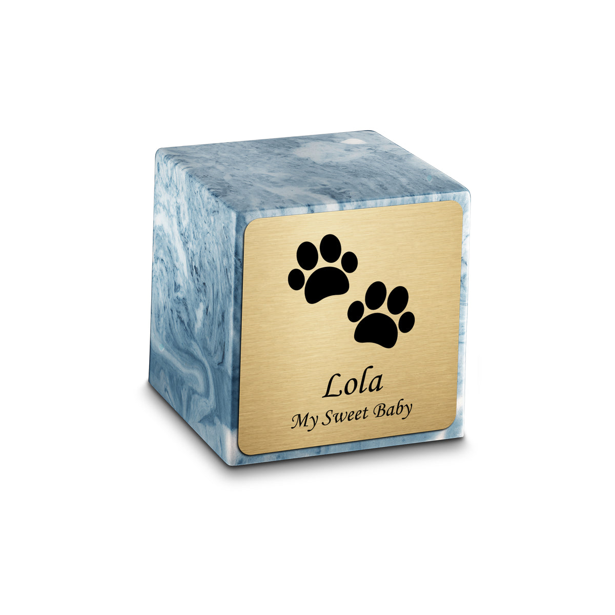 Small Cube Walking Paws Sky Blue Cultured Marble Pet Cremation Urn by MacKenzie