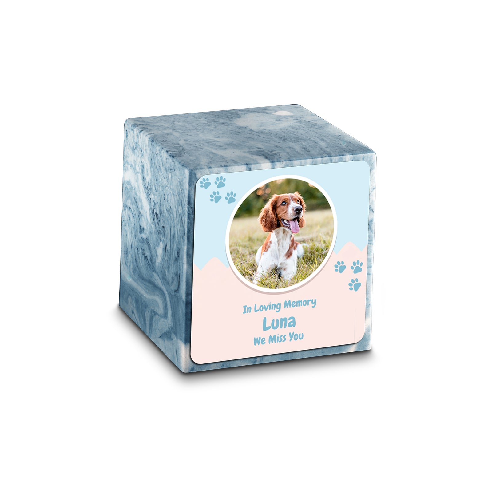 Small Cube Pet Portrait Berry Cultured Marble Pet Cremation Urn by MacKenzie