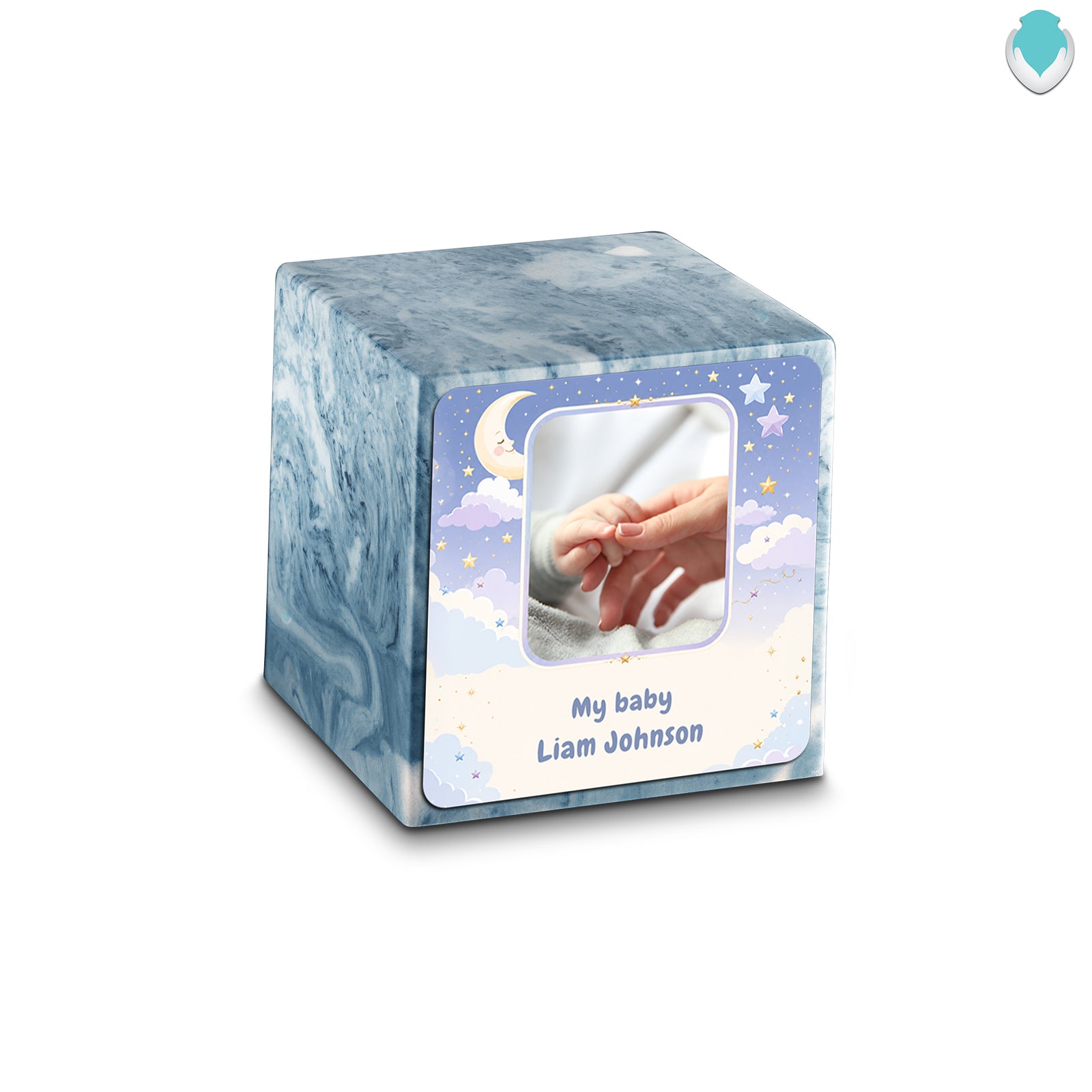 Small Cube Moon and Stars Sky Blue Cultured Marble Child Cremation Urn by MacKenzie