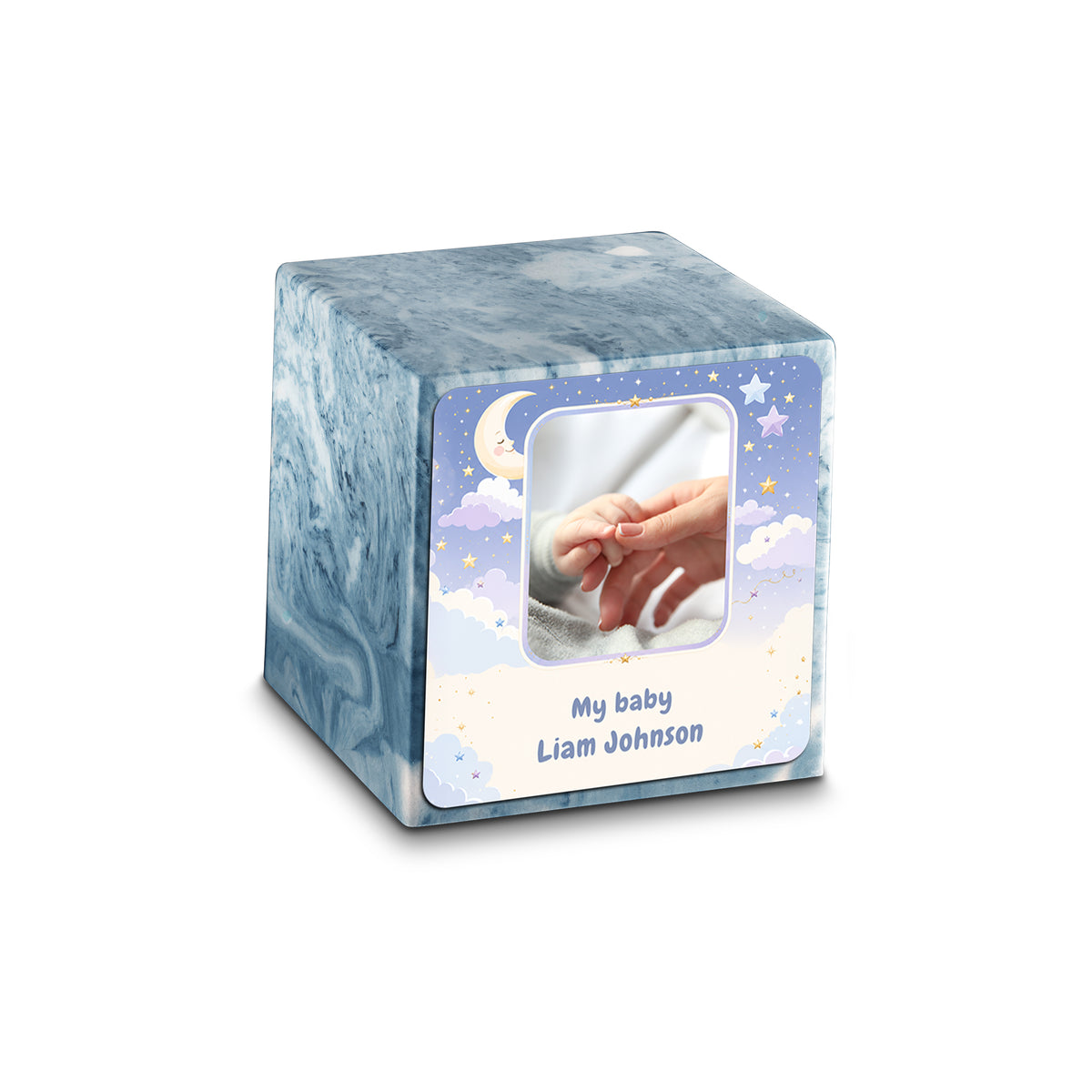 Small Cube Moon and Stars Sky Blue Cultured Marble Child Cremation Urn by MacKenzie