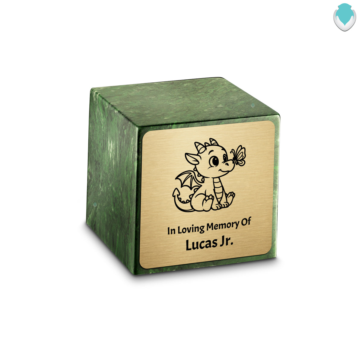 Small Cube Baby Dragon Verde Cultured Marble Child Cremation Urn by MacKenzie