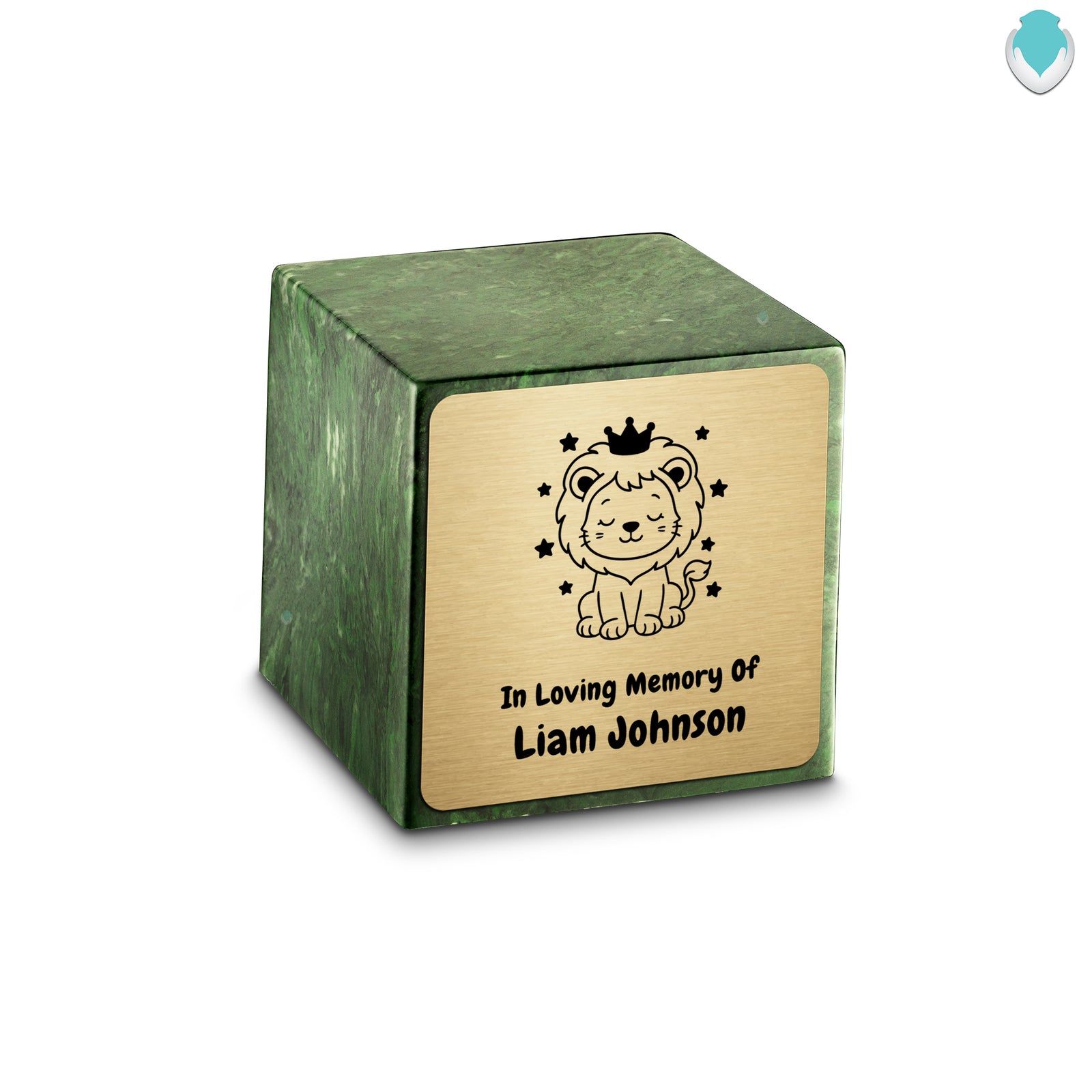 Small Cube Baby Lion Verde Cultured Marble Child Cremation Urn by MacKenzie