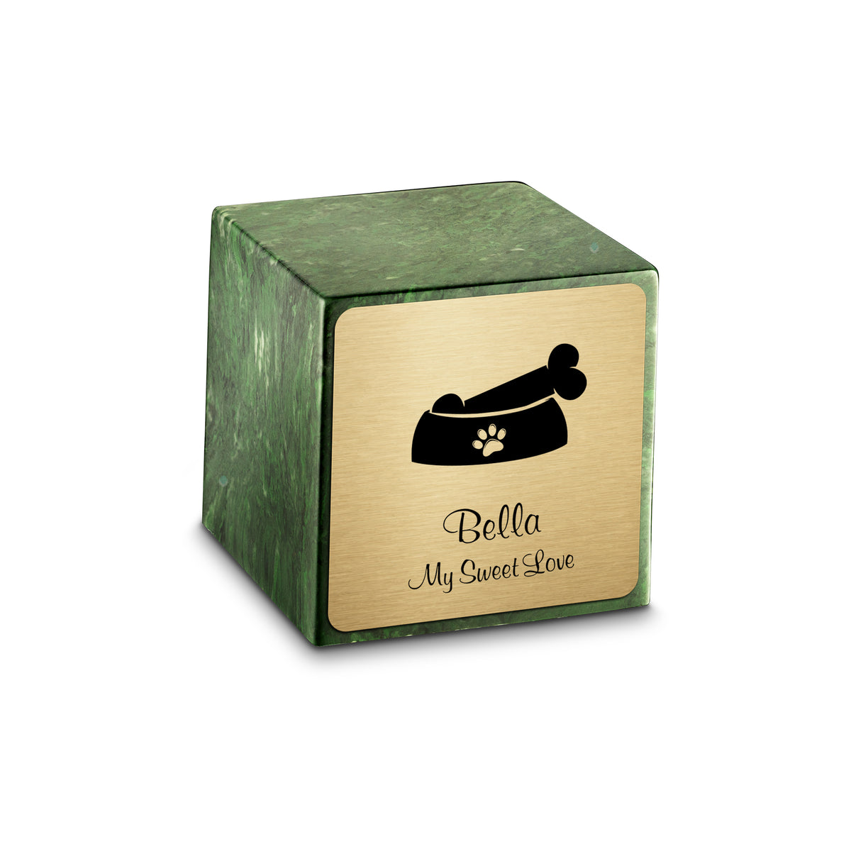 Small Cube Dog Bone Verde Cultured Marble Pet Cremation Urn by MacKenzie