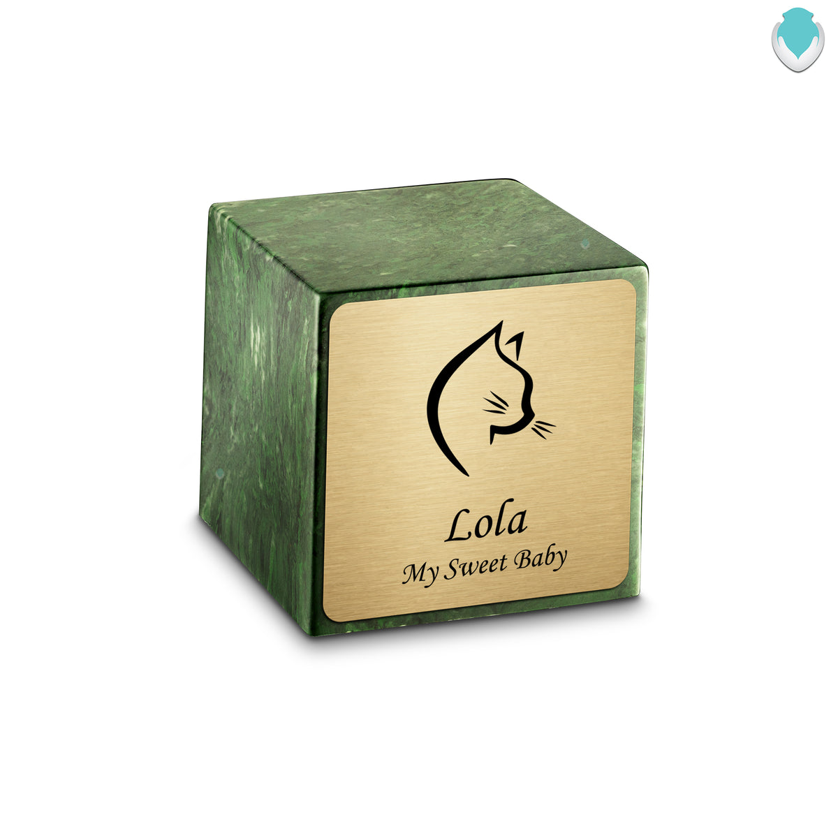 Small Cube Cat Head Verde Cultured Marble Pet Cremation Urn by MacKenzie