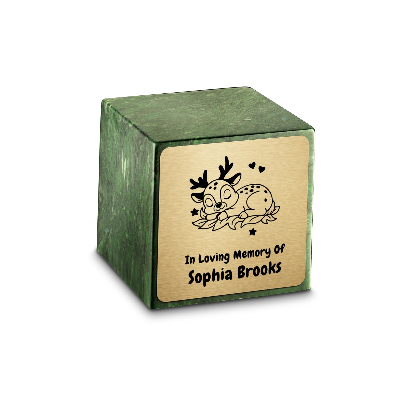 Small Cube Baby Deer Verde Cultured Marble Child Cremation Urn by MacKenzie