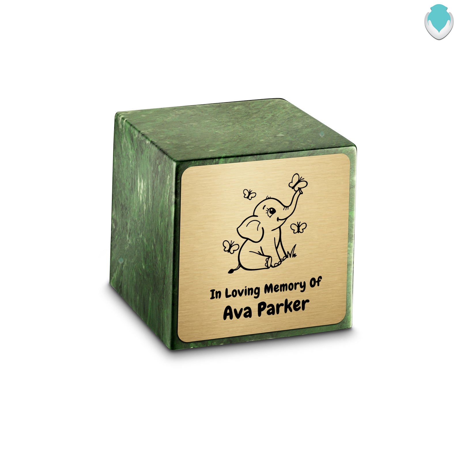Small Cube Baby Elephant Verde Cultured Marble Child Cremation Urn by MacKenzie