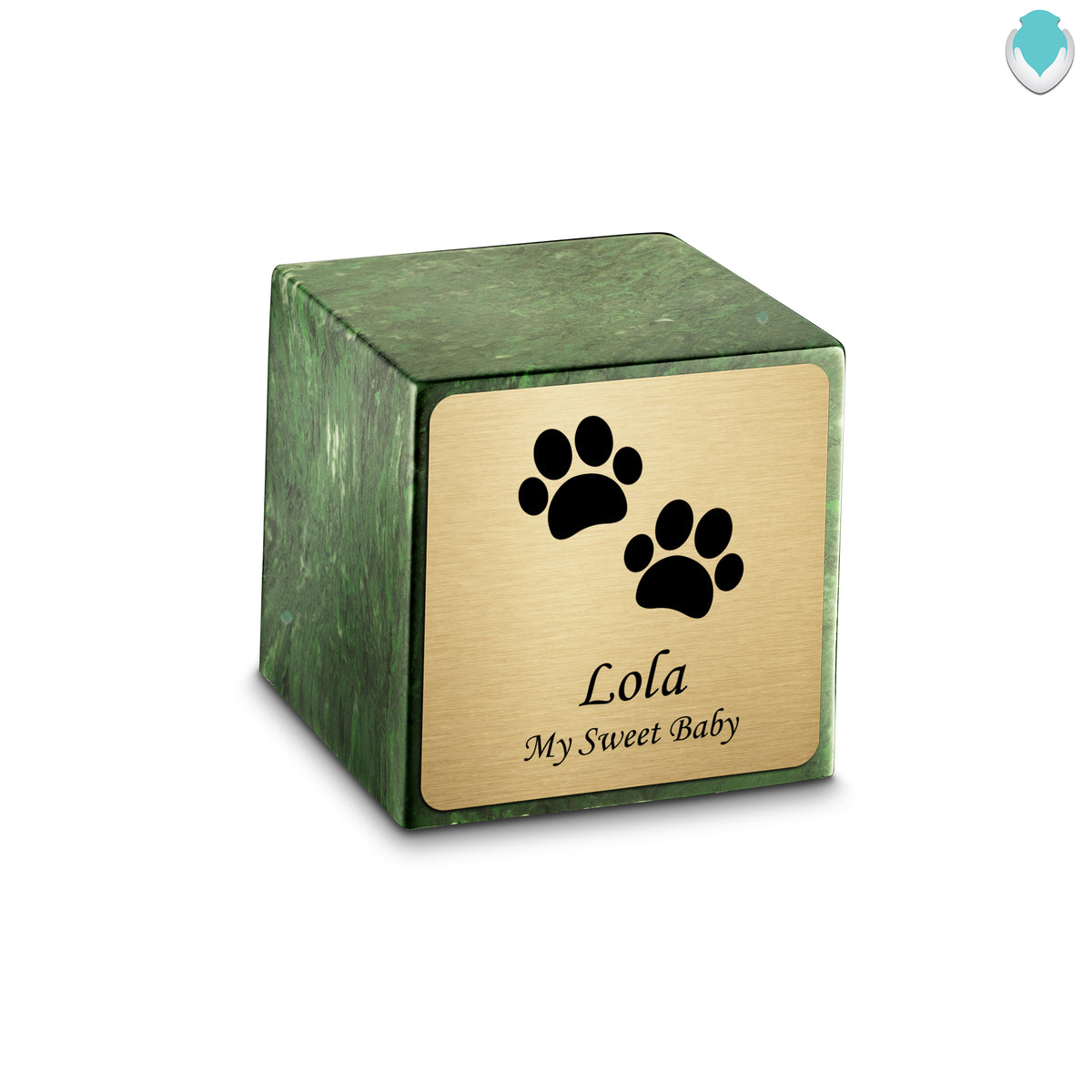 Small Cube Walking Paws Verde Cultured Marble Pet Cremation Urn by MacKenzie