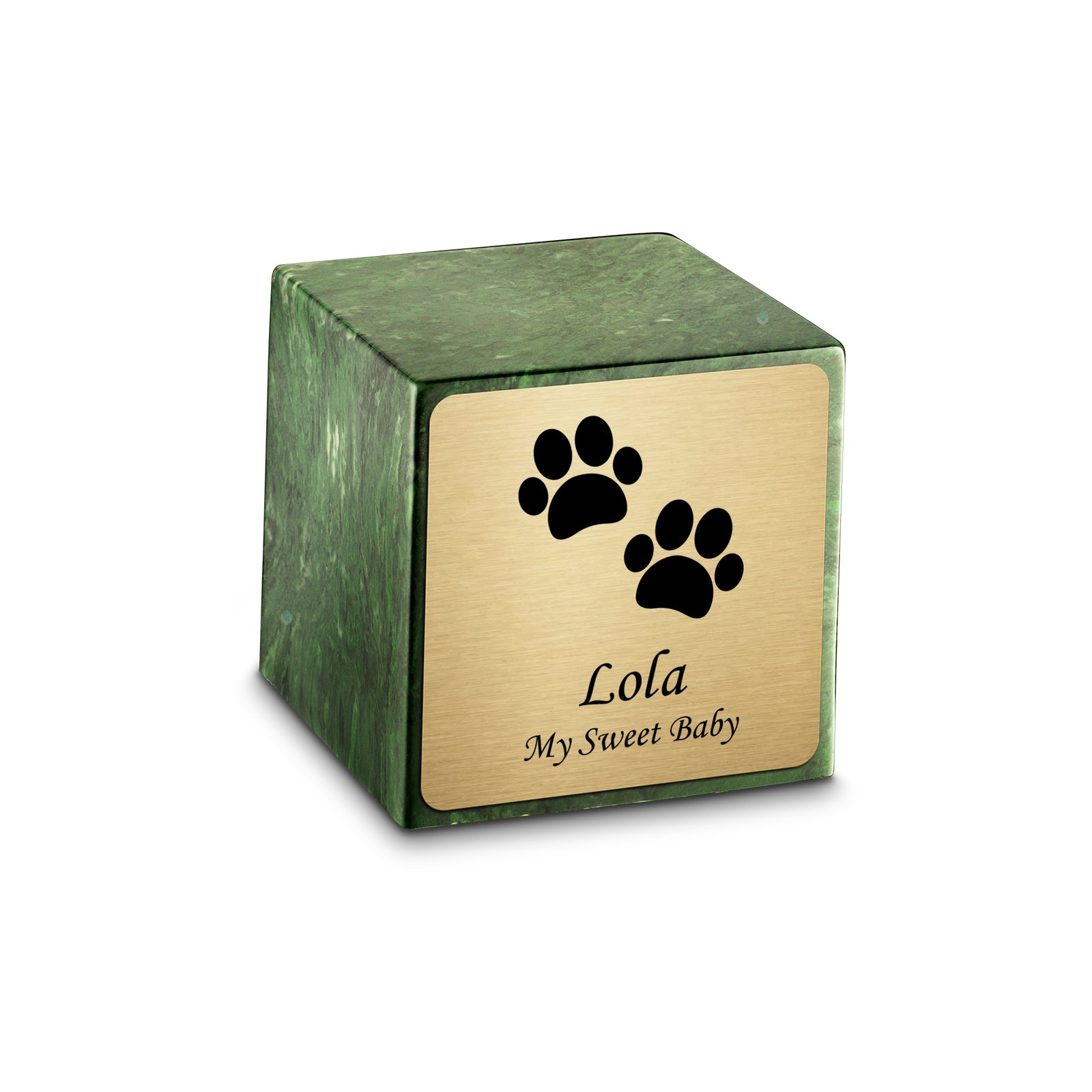 Small Cube Walking Paws Verde Cultured Marble Pet Cremation Urn by MacKenzie