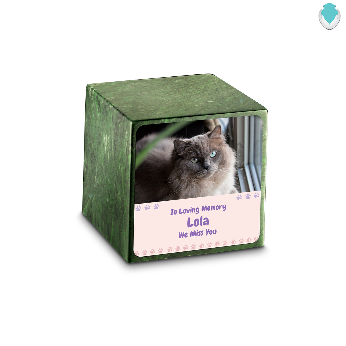 Small Cube Pet Photo Memorial Verde Cultured Marble Pet Cremation Urn by MacKenzie