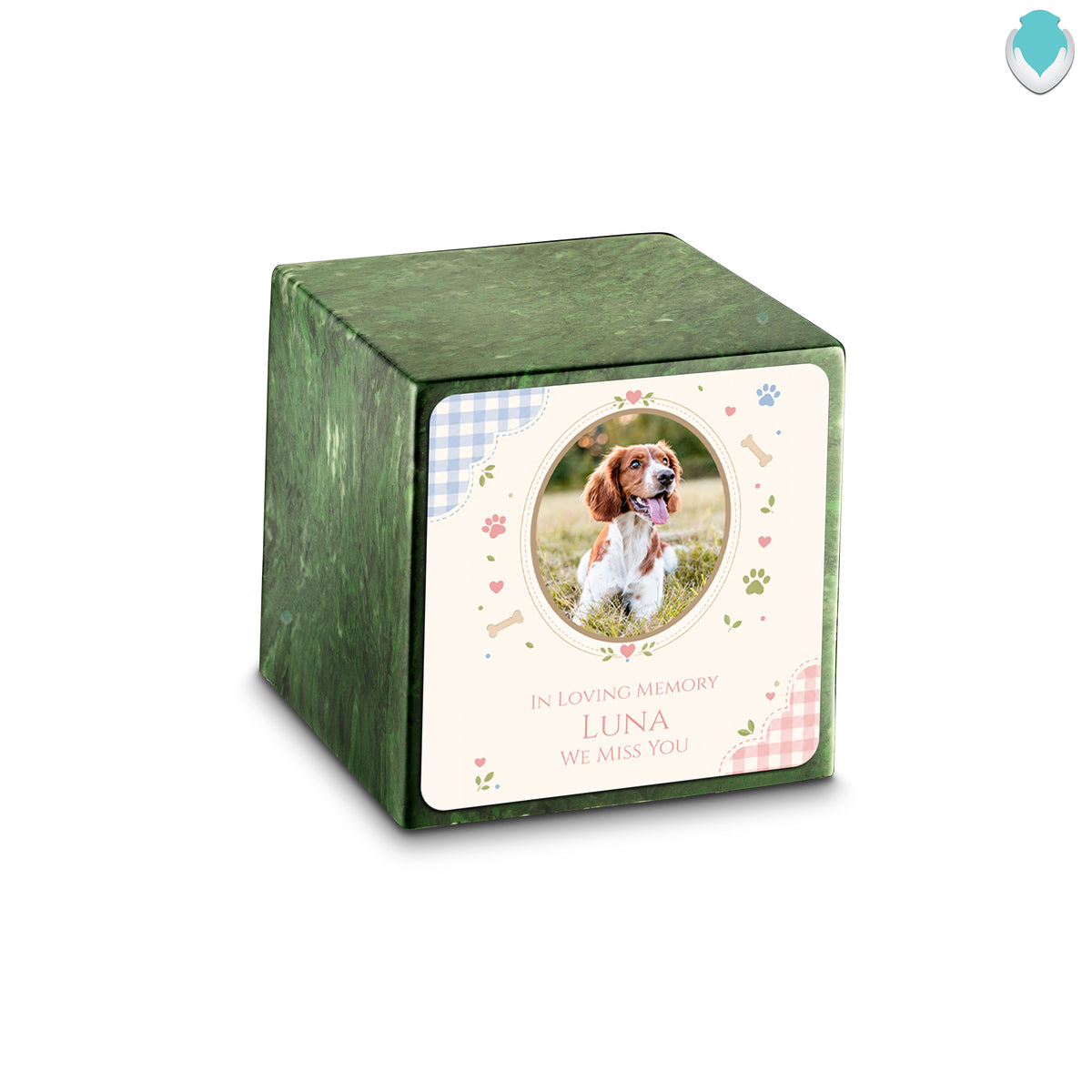 Small Cube Custom Pet Memorial Verde Cultured Marble Pet Cremation Urn by MacKenzie
