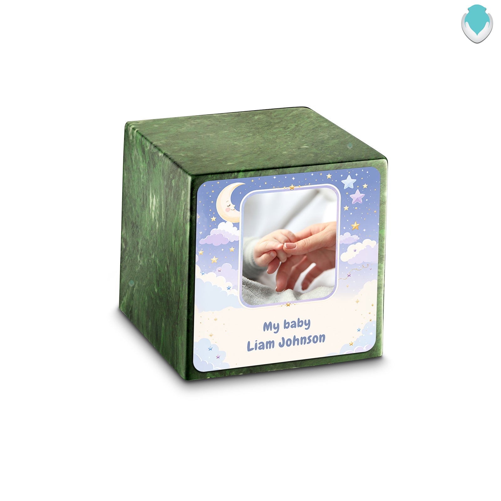 Small Cube Moon and Stars Verde Cultured Marble Child Cremation Urn by MacKenzie