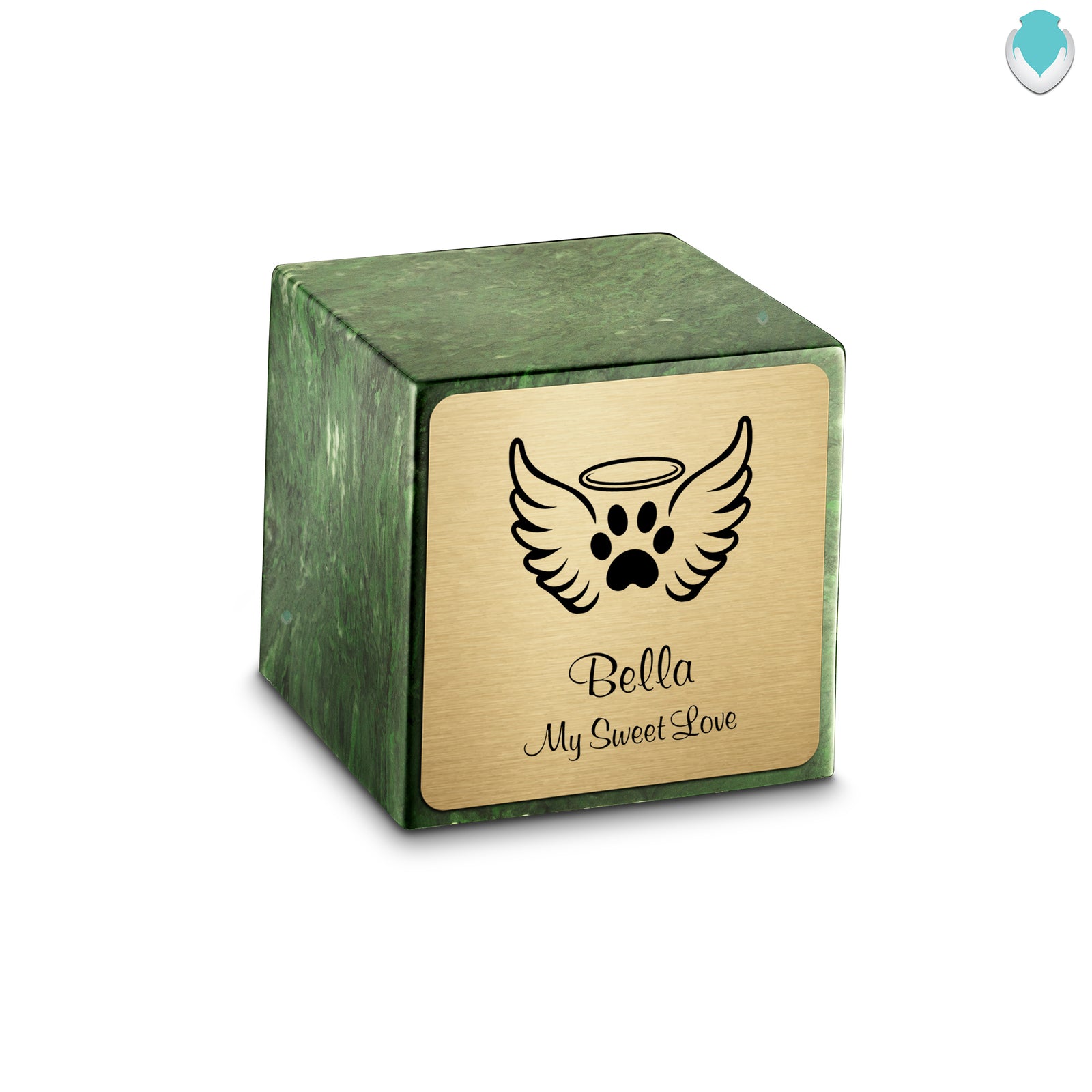 Small Cube Angel Wings Verde Cultured Marble Pet Cremation Urn by MacKenzie