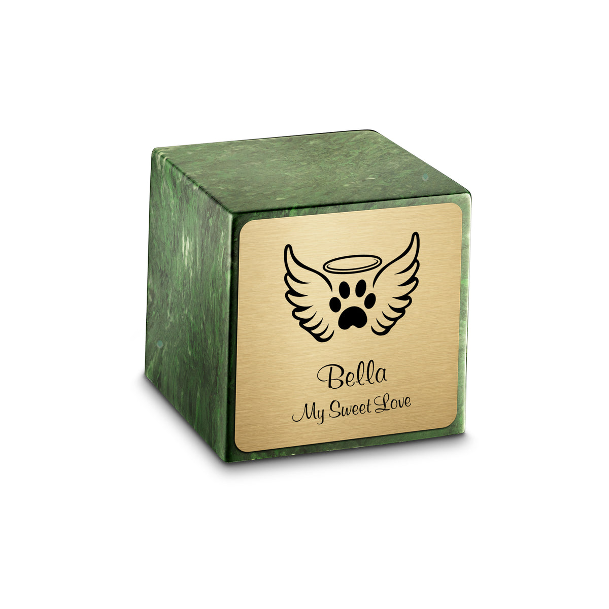 Small Cube Angel Wings Verde Cultured Marble Pet Cremation Urn by MacKenzie