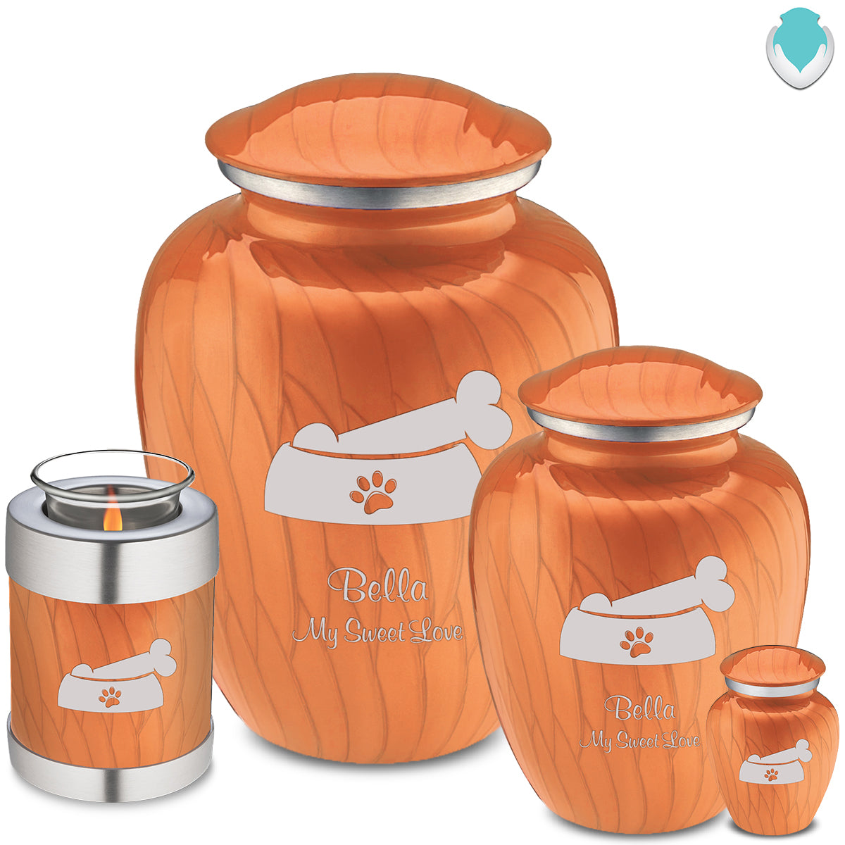 Medium Embrace Pearl Orange Pet Dog Bone Cremation Urn