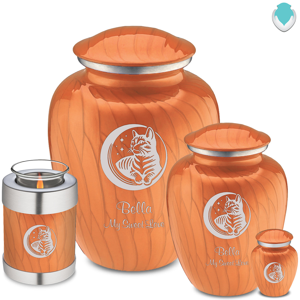 Medium Embrace Pearl Orange Pet Cute Cat Cremation Urn