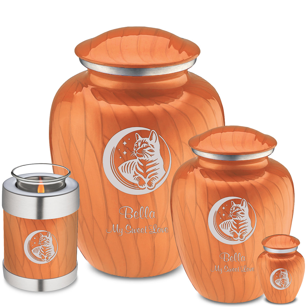 Medium Embrace Pearl Orange Pet Cute Cat Cremation Urn