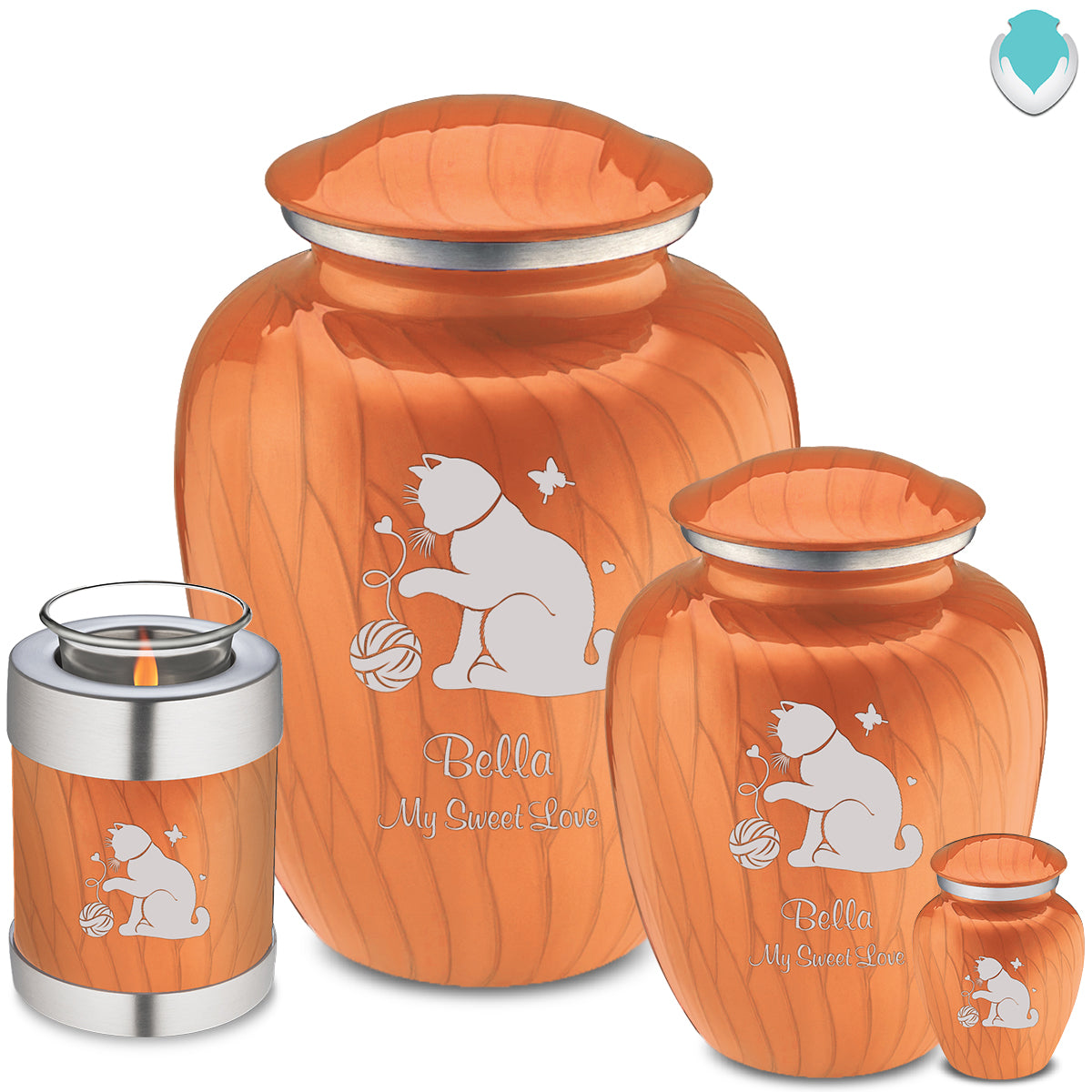 Medium Embrace Pearl Orange Pet Fun Cat Cremation Urn