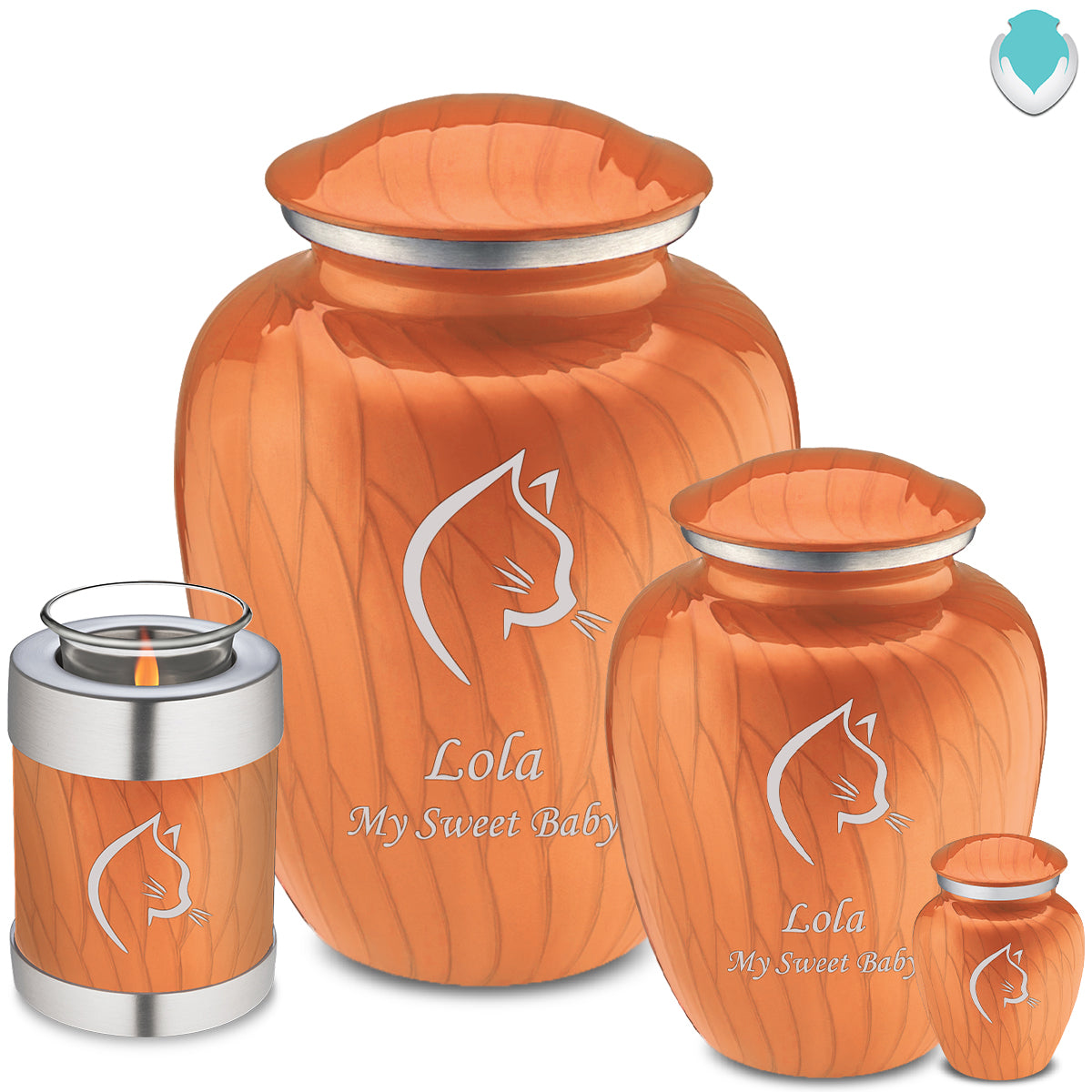 Medium Embrace Pearl Orange Cat Pet Cremation Urn