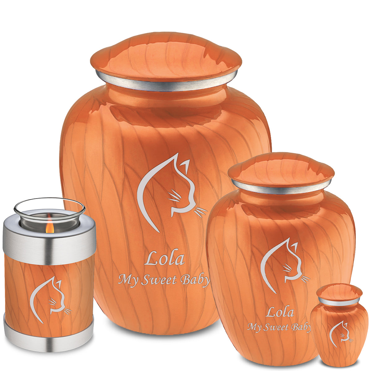 Large Embrace Pearl Orange Cat Pet Cremation Urn
