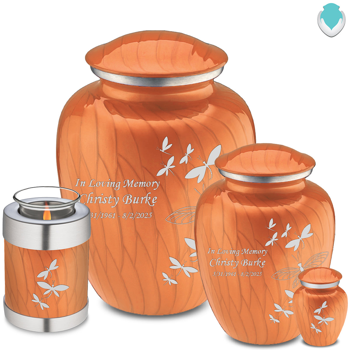 Adult Embrace Pearl Orange Dragonflies Cremation Urn