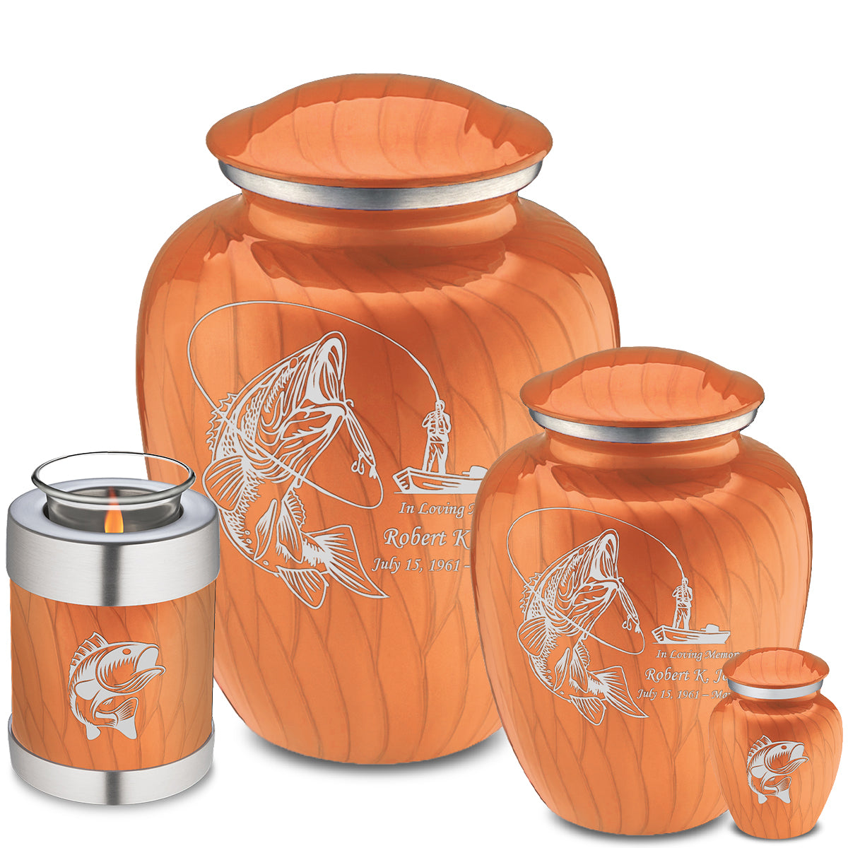 Adult Embrace Pearl Orange Fishing Cremation Urn