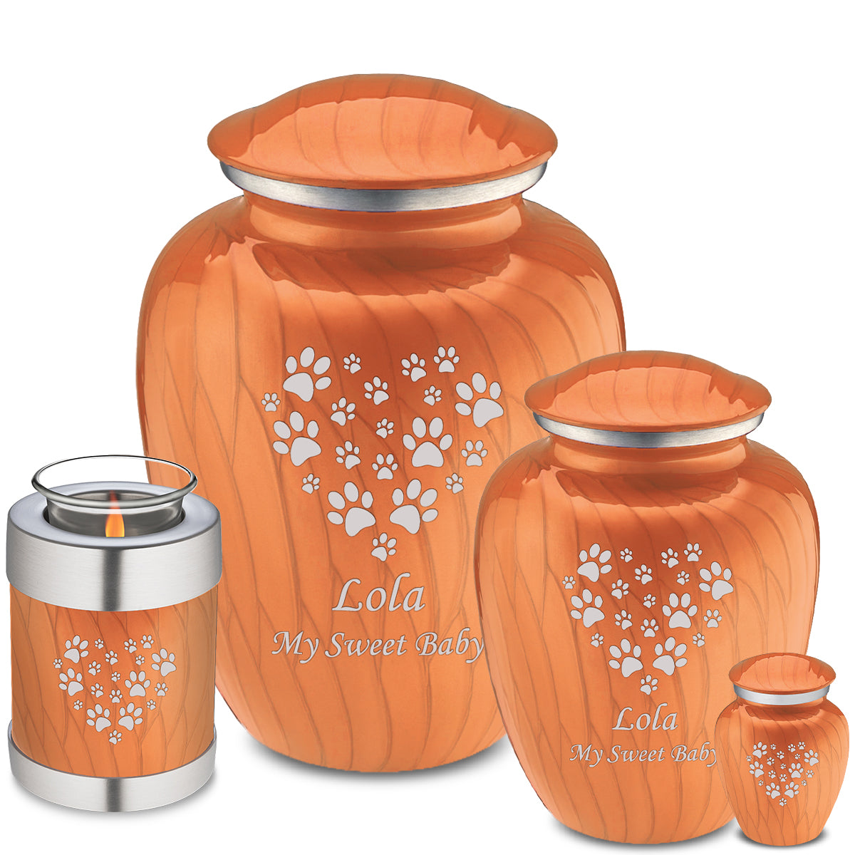 Large Embrace Pearl Orange Heart Paws Pet Cremation Urn