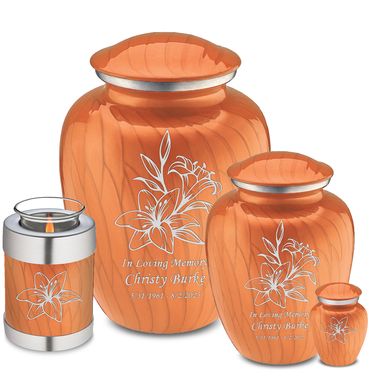 Medium Embrace Pearl Orange Lily Cremation Urn