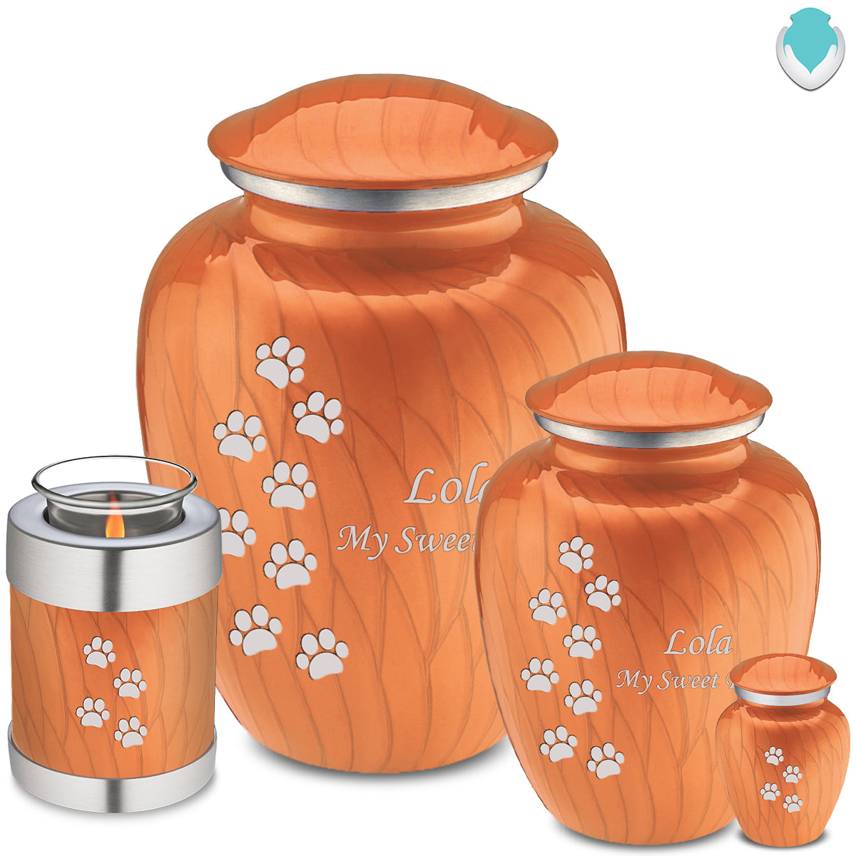 Medium Embrace Pearl Orange Walking Paws Pet Cremation Urn