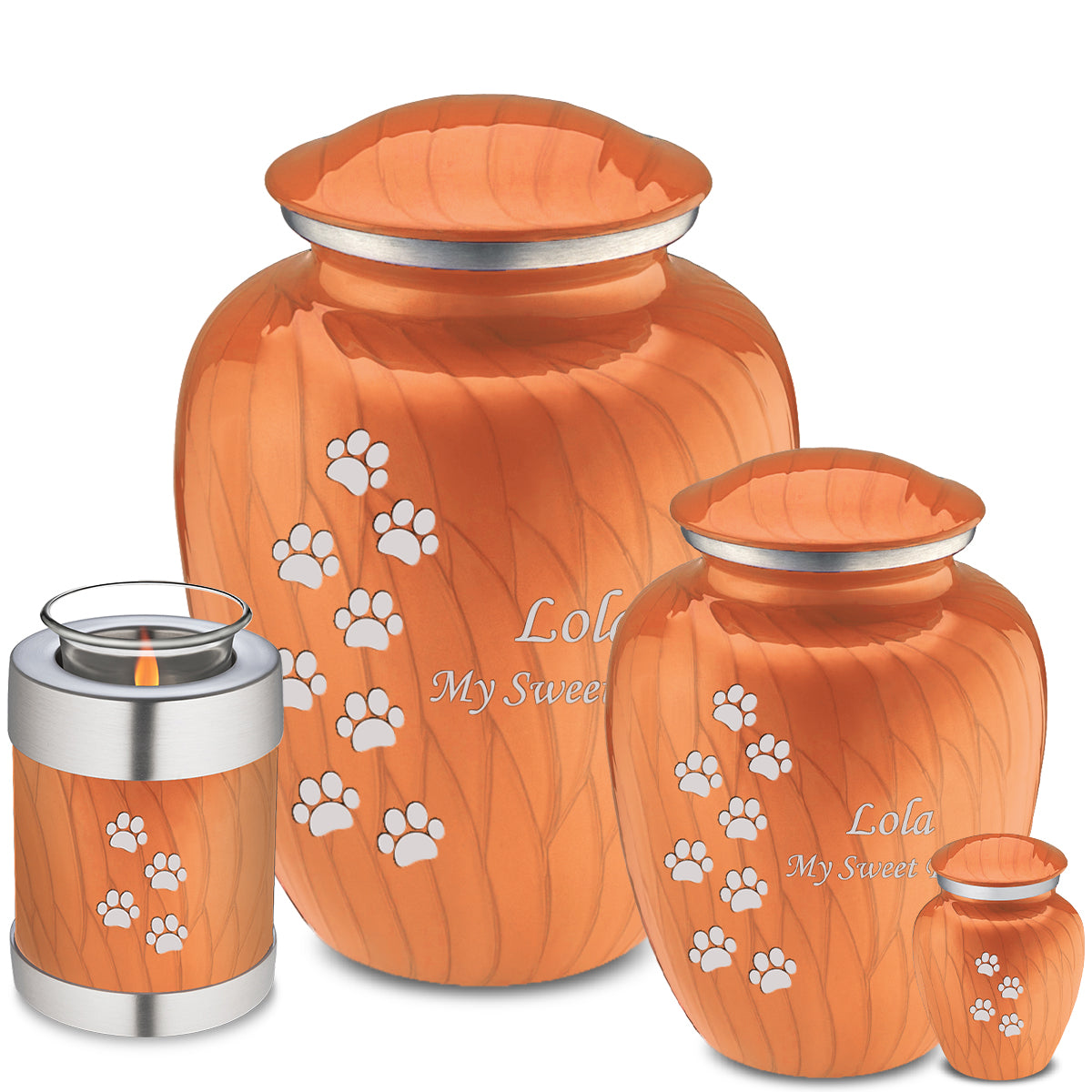 Medium Embrace Pearl Orange Walking Paws Pet Cremation Urn