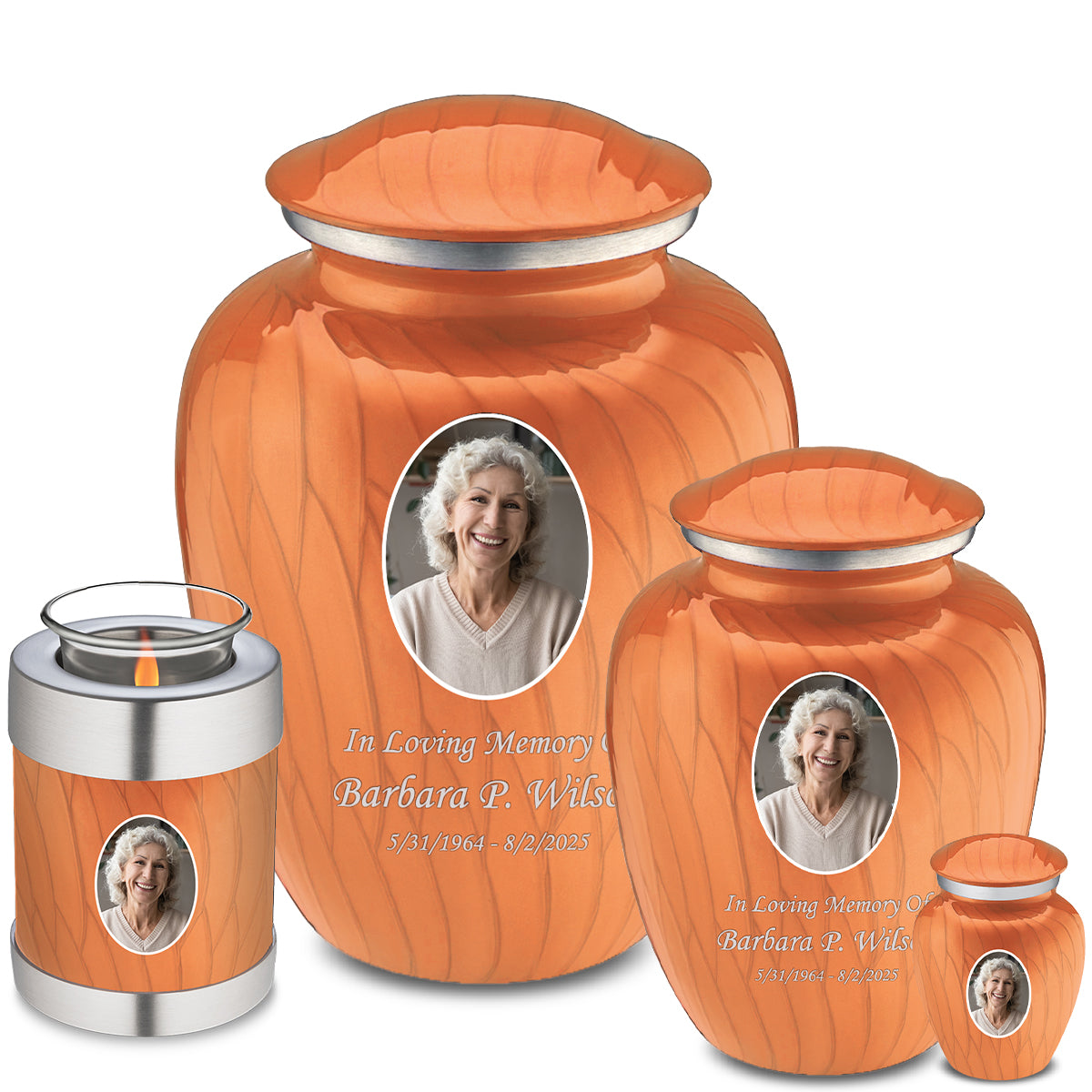 Adult Embrace Pearl Orange Portrait Cremation Urn
