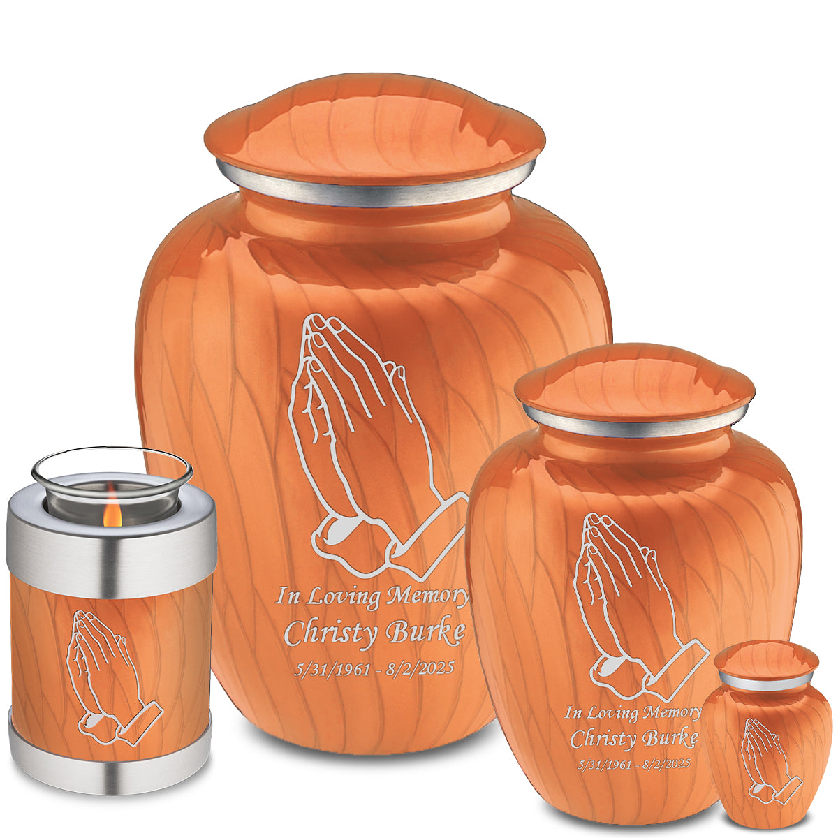 Medium Embrace Pearl Orange Praying Hands Cremation Urn