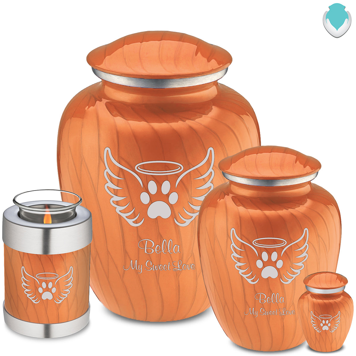 Large Embrace Pearl Orange Pet Angel Wings Cremation Urn
