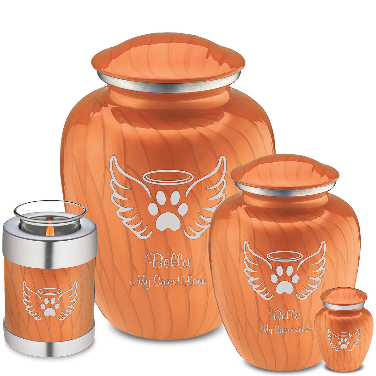 Large Embrace Pearl Orange Pet Angel Wings Cremation Urn