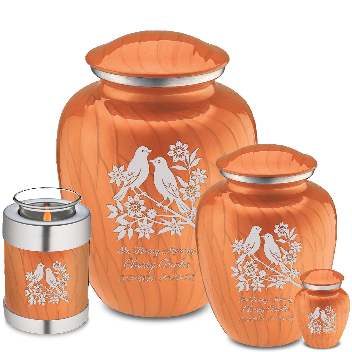 Adult Embrace Pearl Orange Songbirds Cremation Urn