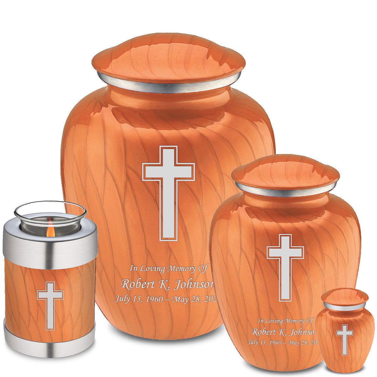 Adult Embrace Pearl Orange Simple Cross Cremation Urn