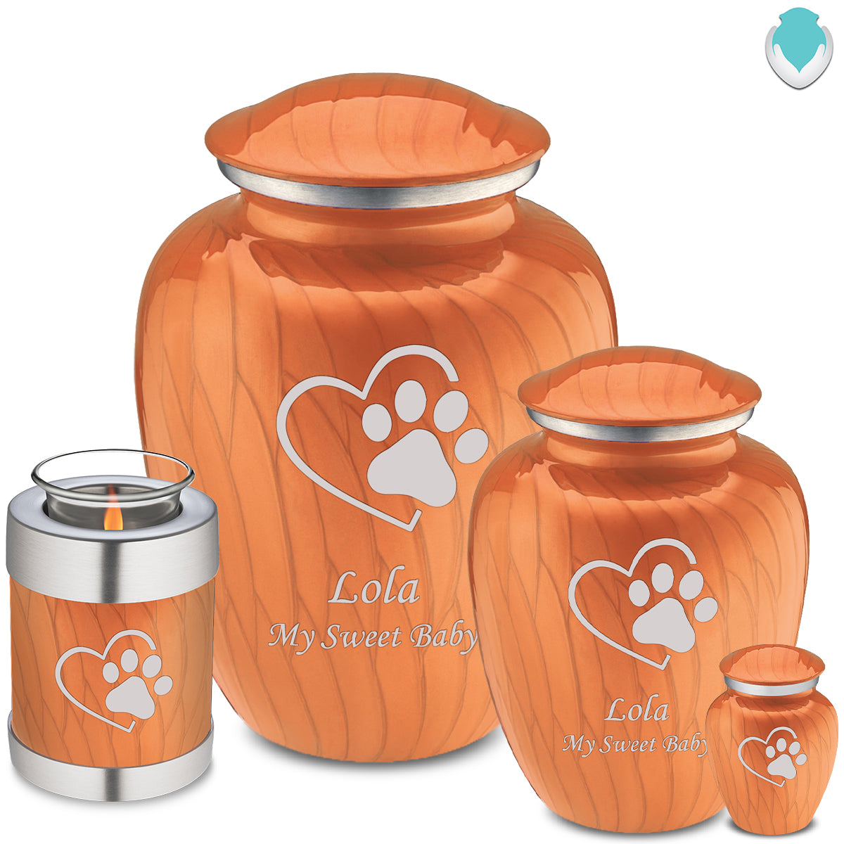 Large Embrace Pearl Orange Single Paw Heart Pet Cremation Urn