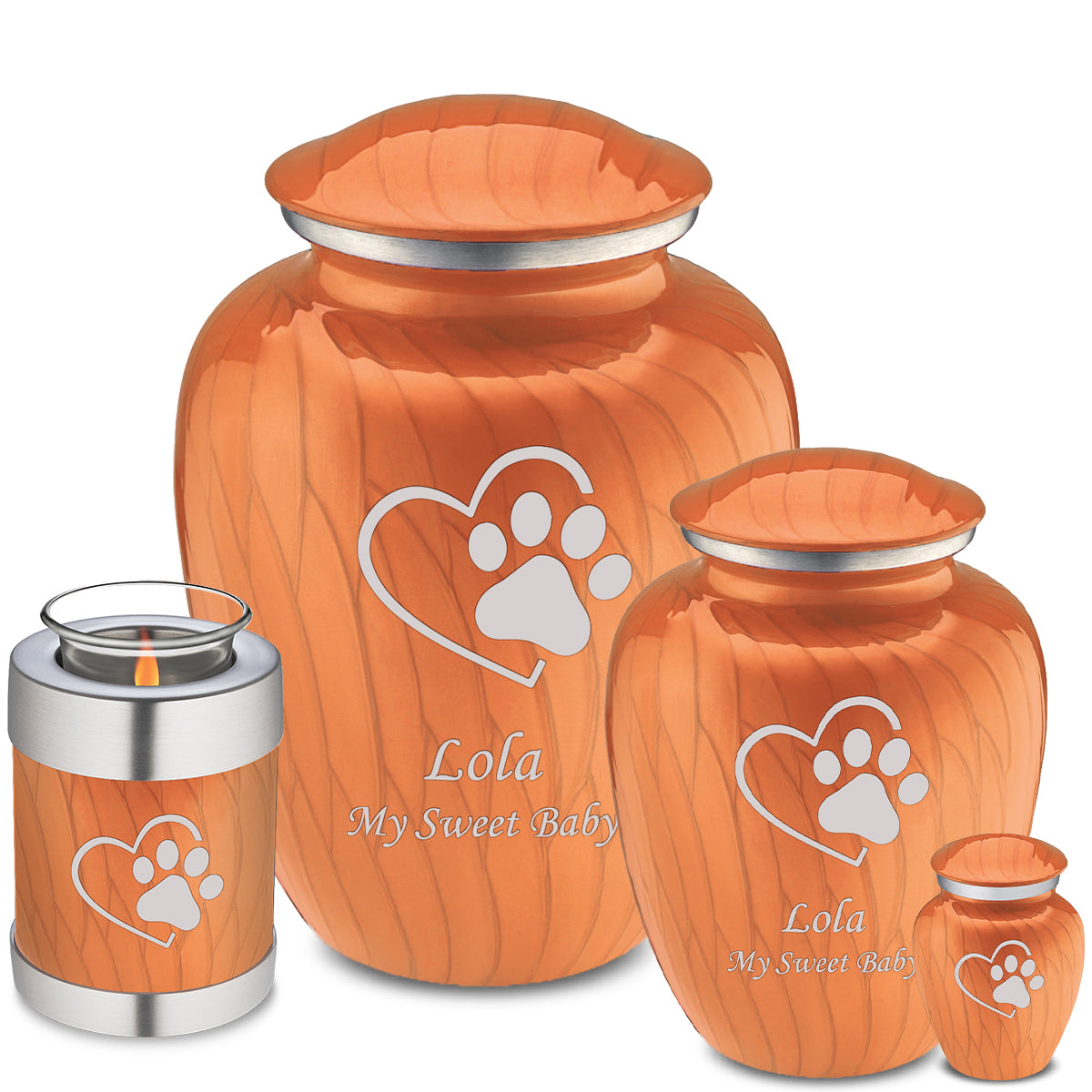 Medium Embrace Pearl Orange Single Paw Heart Pet Cremation Urn