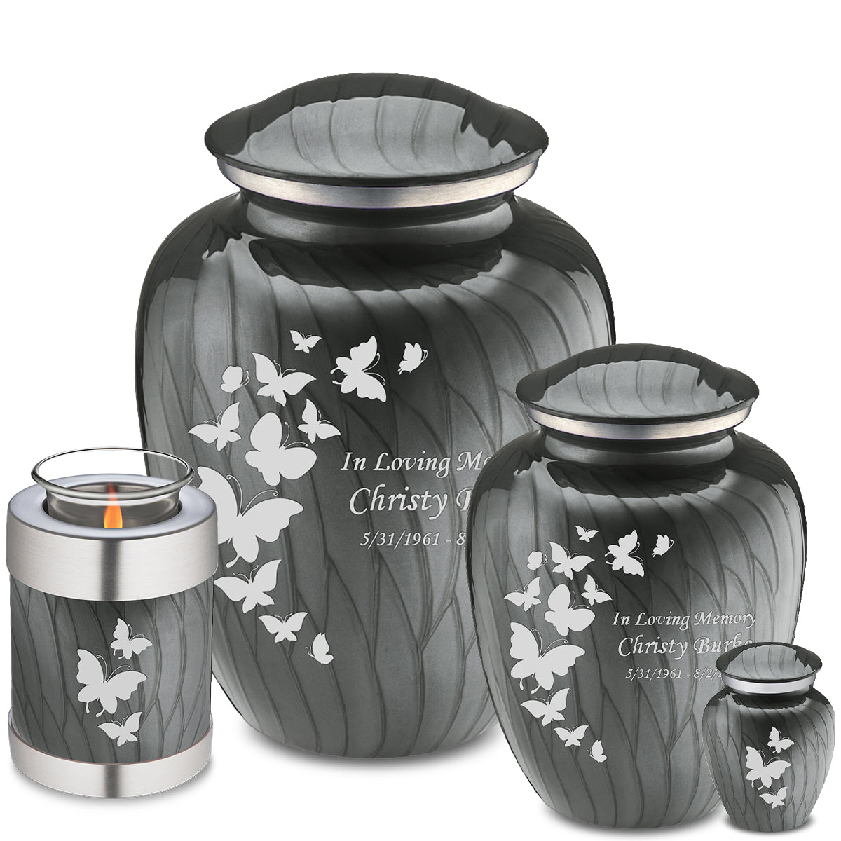 Medium Embrace Pearl Silver Butterfly Cremation Urn